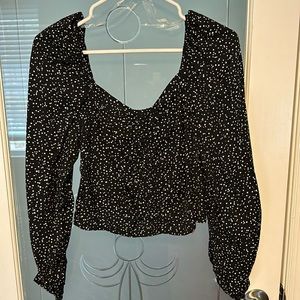 Black Polka Dot Cropped Blouse